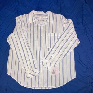 Auden Men's Casual White and Blue Striped Shirt